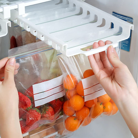 Refrigerator Organizer Bins with 10 Pack Reusable Storage Bags