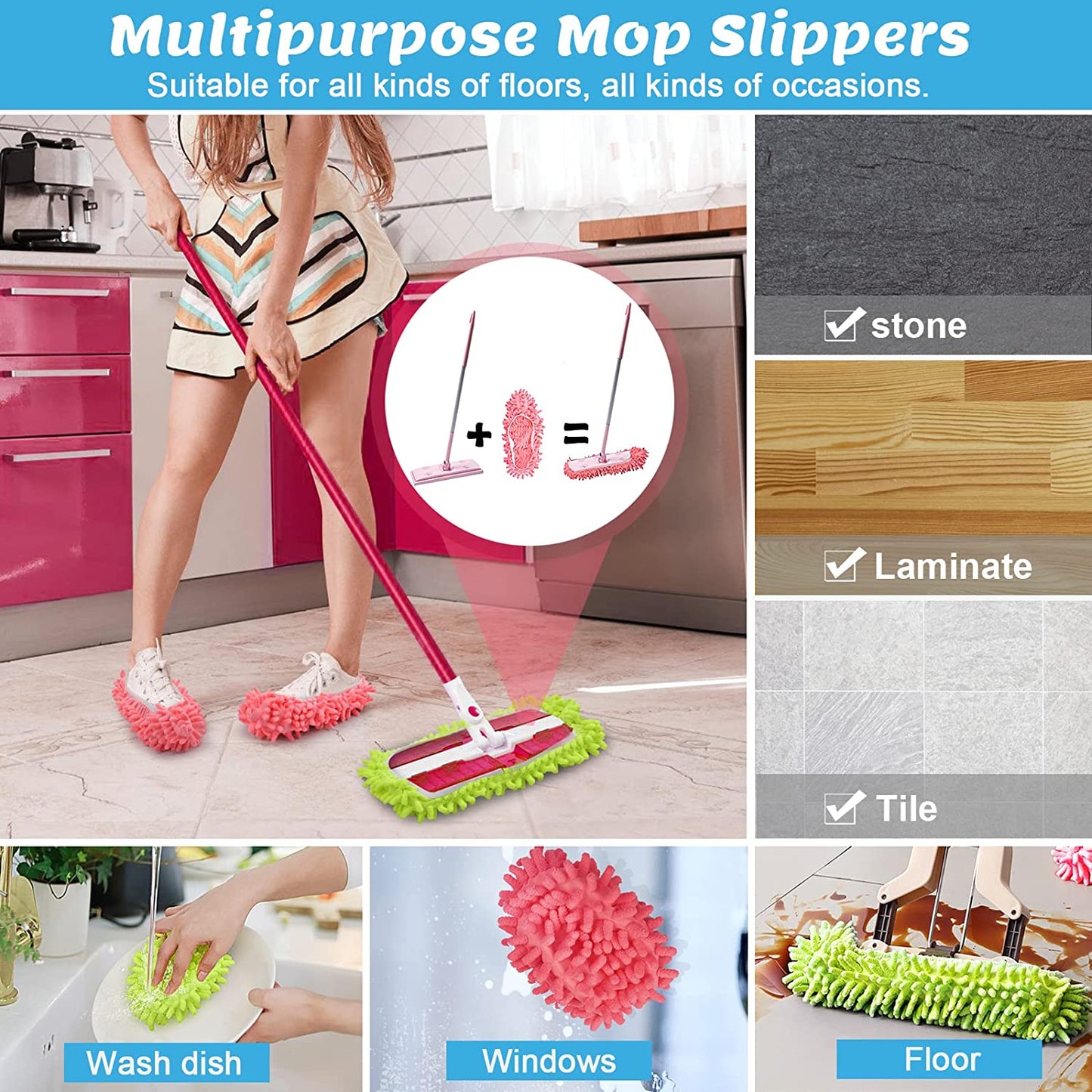 5-Pairs Mop Slippers Shoes for Floor Cleaning